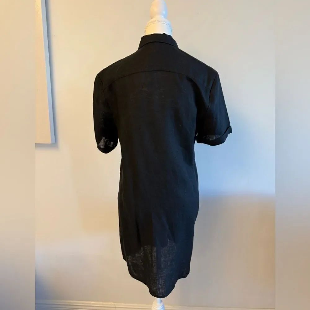 Elegant short sleeve mini linen shirt dress
Black size S